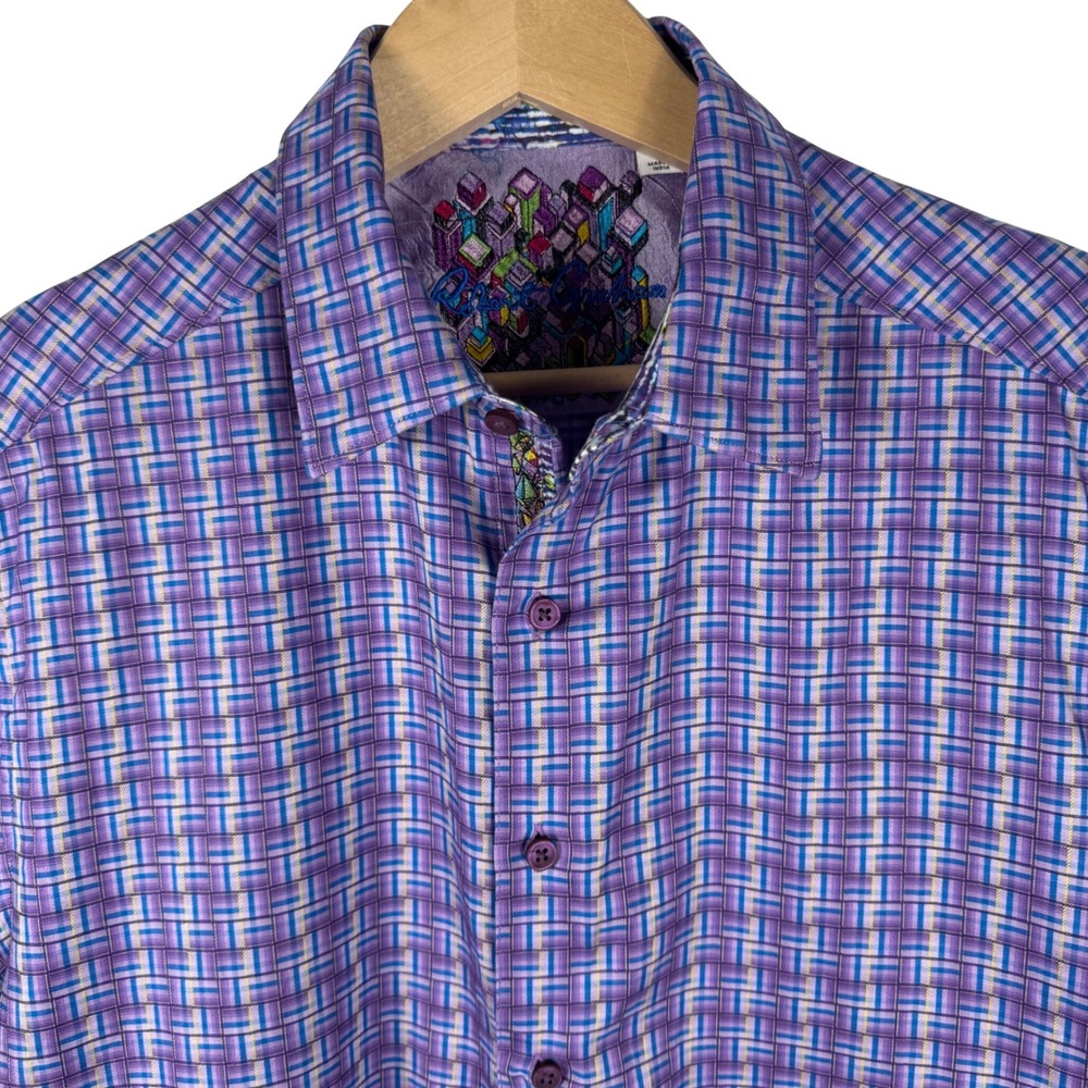 Robert Graham Geometric Print Short Sleeve Shirt Mens L PurpleButton Down - Picture 2 of 8